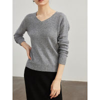 Three Sons呼吸感云朵衫 100羊毛针织衫女2023秋冬气质金豆V领毛衣打底衫女