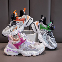 JUSEN SHAYU儿童中小学生网面运动鞋旋转纽扣秋季新款男童休闲软底女童老爹鞋