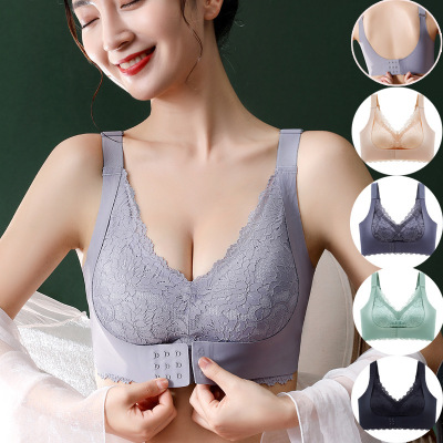 新款无痕无钢圈乳胶内衣女小胸聚拢前扣收副乳运动美背心式文胸罩