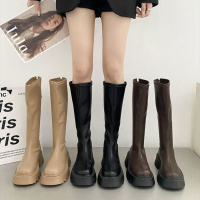 Three Sons温柔厚底长筒靴女黑色厚底高级感显瘦2023新款秋百搭粗跟高筒靴子