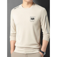 2023秋季新款男士长袖T恤中青年韩版休闲蜂网格圆领印花卫衣