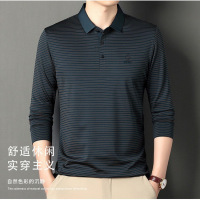 POLO衫中青年条纹翻领男士长袖T恤春秋季宽松休闲体恤上衣衬衫