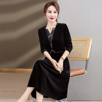 妈妈装秋季中袖金丝绒连衣裙女2023新款中年女装显瘦遮肚婚宴裙子