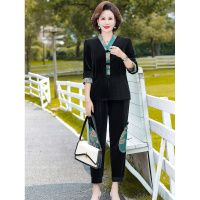 妈妈秋装两件套贵夫人民族风卫衣50岁中老年女春秋金丝绒运动套装