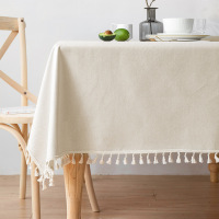 简约流苏桌布轻奢风纯色茶几布防水防尘棉麻布艺餐桌布长方形家用