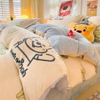 迪士尼雪花绒四件套卡通牛奶绒床单被套冬季加绒床上三件套珊瑚绒
