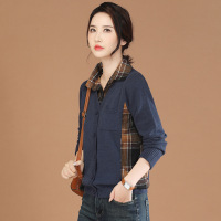 POLO领假两件拼接格子套头毛衣女2023年秋装新款长袖针织衫SW1141