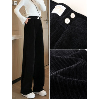 黑色阔腿裤女裤春秋季2023新款宽松休闲直筒秋冬季雪尼尔加绒裤子