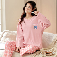 睡衣女士秋冬季2023新款棉质长袖 韩版可爱宽松加大码家居服套装