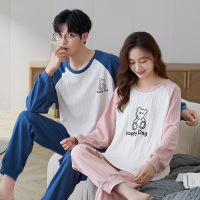 情侣睡衣秋冬季棉质长袖家居服华夫格卡通甜美男女士休闲外穿套装