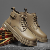 马丁靴2023年秋季厚底防水工装靴潮流休闲男靴黑色系带潮靴子