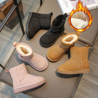 儿童保暖雪地靴女童亮片棉鞋学生加厚绒靴子男童短靴2023冬季新款
