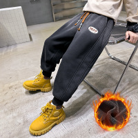 男童冬季加绒裤子2023新款大童秋冬装一体绒运动卫裤加厚儿童洋气