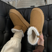 防滑保暖东北皮毛一体厚底雪地靴女款2023新款冬季加绒加厚棉鞋子