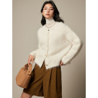 云朵质感 长绒羊驼毛针织开衫女2023秋冬新款小香风羊毛毛衣外套