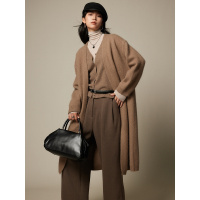 美拉德穿搭 浣熊绒针织开衫女秋冬保暖V领慵懒风长款羊毛大外套女