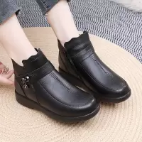 热卖新款牛皮妈妈棉鞋加厚绒毛软底中老年妈妈皮靴直销