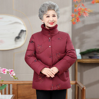 新款奶奶装老年女装时尚冬装女羽绒服外套刺绣老太太衣服拼接绒毛