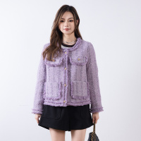 90新国标白鸭绒小香风短外套冬粗花呢圆领羽绒服女