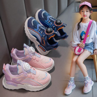 女童跑步鞋新款秋季网面旋转扣软底男童运动休闲网鞋百搭