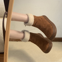 防滑棕色保暖厚底雪地靴女款冬季2023新款东北一脚蹬加绒加厚棉鞋