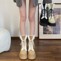 休闲厚底小个子厚底雪地靴女款2023新款冬季中筒加绒保暖复古棉鞋