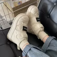 保暖白色魔术贴增高厚底雪地靴女款冬季2023新款加绒加厚防滑棉鞋