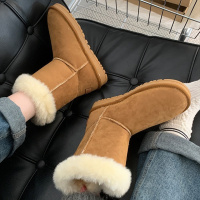 复古百搭加绒舒适短筒棉鞋子女2023新款秋冬季栗色保暖防寒雪地靴