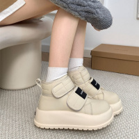 网红防滑白色保暖厚底棉鞋女冬2023新款加绒加厚外穿魔术贴雪地靴