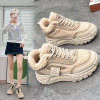 高帮老爹鞋女2023冬季新款加绒百搭学生棉鞋潮厚底休闲运动鞋C60