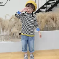 儿童细毛线针织衫2023秋季女童童装两件套毛衣宝宝新款牛仔套头衫