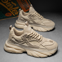 冬季新款男士老爹鞋厚底增高低帮系带爆米花底运动跑步鞋皮面男鞋