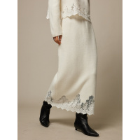 温柔雅致 设计感小众蕾丝拼接浣熊绒针织半身裙女高腰羊毛包臀裙