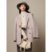 简奢风 桑蚕丝+羊驼毛双面呢西装大衣女秋冬新款单排扣毛呢外套女