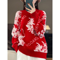 2023年秋冬新款卡通龙年本命年红色毛衣慵懒风设计感针织衫上衣潮