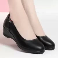 2023新款软皮软底单鞋女圆头低跟妈妈鞋防滑耐磨舒适百搭工作女鞋