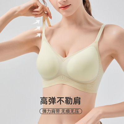 PLUS凉感奶嘴胶软支撑无痕内衣女超薄文胸聚拢小胸法式不跑杯胸罩