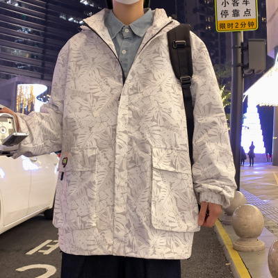 2024春秋季日系男士夹克纯色复古冲锋衣拉链口袋连帽休闲夹克男