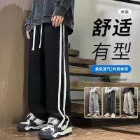潮牌宽松休闲裤男士春秋季百搭学生平脚直筒阔腿裤子宽松长裤男款