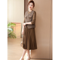 2024春装连衣裙妈妈装新品春款40岁两件套裙子开衫马甲过膝长裙女