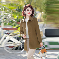 春装新品外套2024年妈妈装大衣中长款翻领中年女装大码衣服素色女