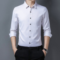 新款长袖衬衫男中年商务修身免烫职业工作服日式纯色男士白色衬衣