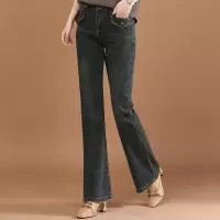 怀旧蓝灰色复古高腰微喇叭裤女修身显瘦宽松百搭牛仔长裤春PT1633