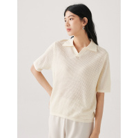 完美亲肤含桑蚕丝高级感休闲宽松polo衫女春夏新品镂空翻领针织衫