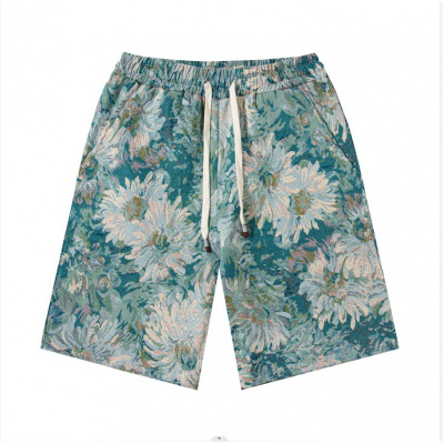 夏威夷创意凌乱的花夏季薄款休闲宽松潮流百搭外穿五分裤垂感裤子