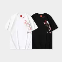 情侣国潮喜鹊梅花刺绣短袖潮牌ins时尚男士T恤夏季体桖衣服宽松