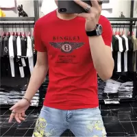 欧洲站帅气成熟薄款男T丝光棉字母印花烫钻短袖修身体恤衫大码男