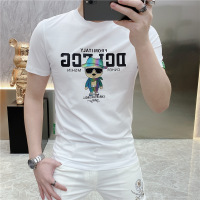 夏季新款欧货字母印花烫钻圆领短袖修身潮流帅气男装半袖T恤