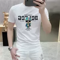 夏季新款欧货字母印花烫钻圆领短袖修身潮流帅气男装半袖T恤