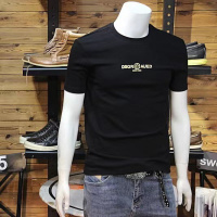 夏季新款男短袖T恤烫金小字母简约修身青年圆领半袖打底衫时尚潮